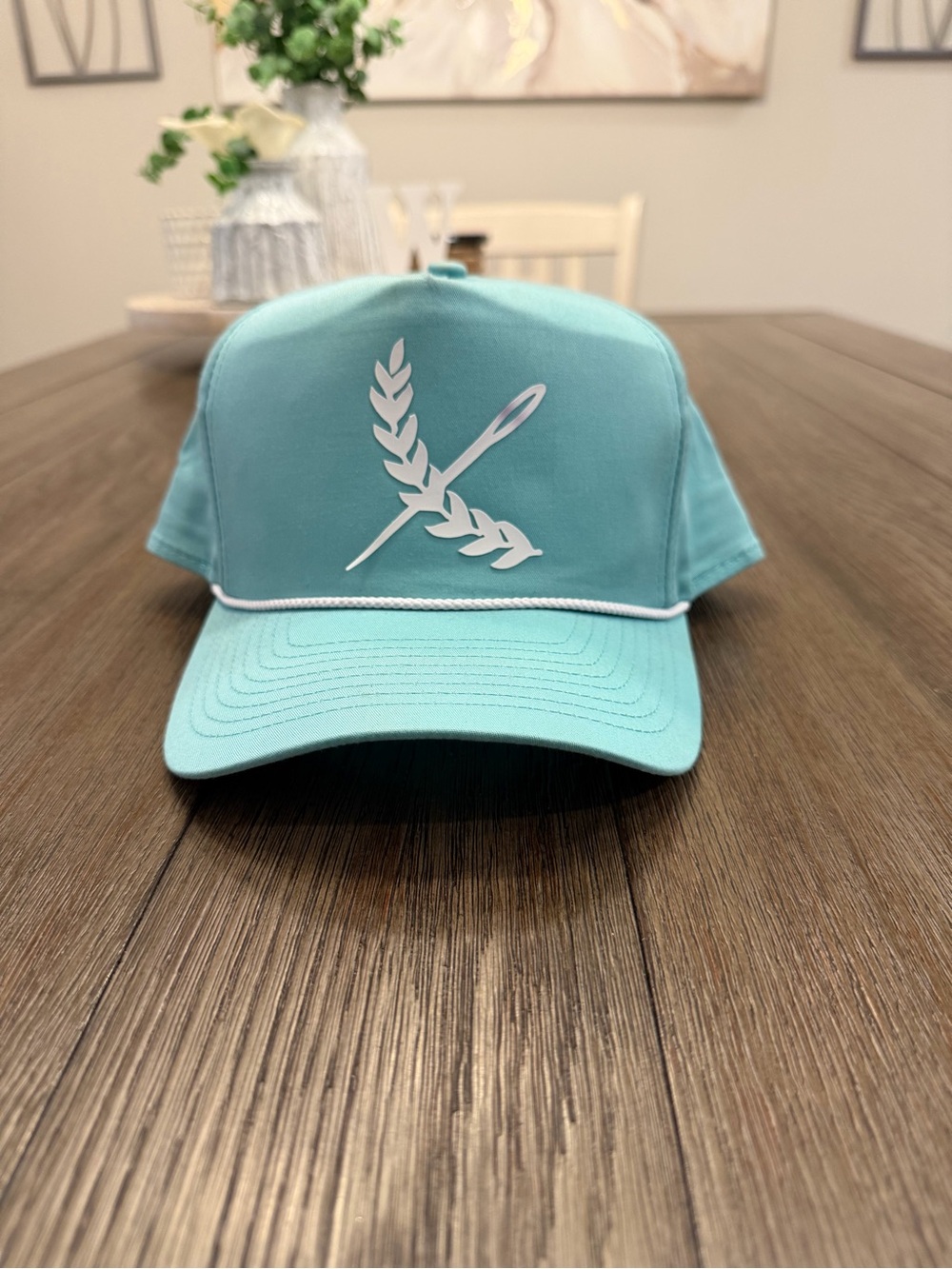 Aqua Men's Baseball Cap with White Wheat Emblem